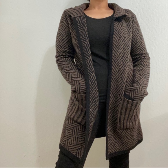 Chiaramente Women’s S Wool Knit Geo Print Mock Neck Buckle Cardigan Sweater - Picture 1 of 9